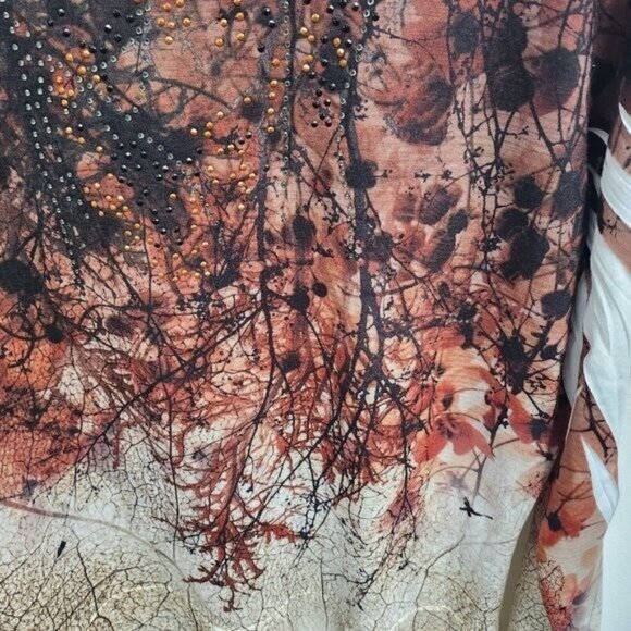French Bazaar Womens Wearable Art Tunic Top Large Tree Print Embellished Casual - Picture 4 of 9